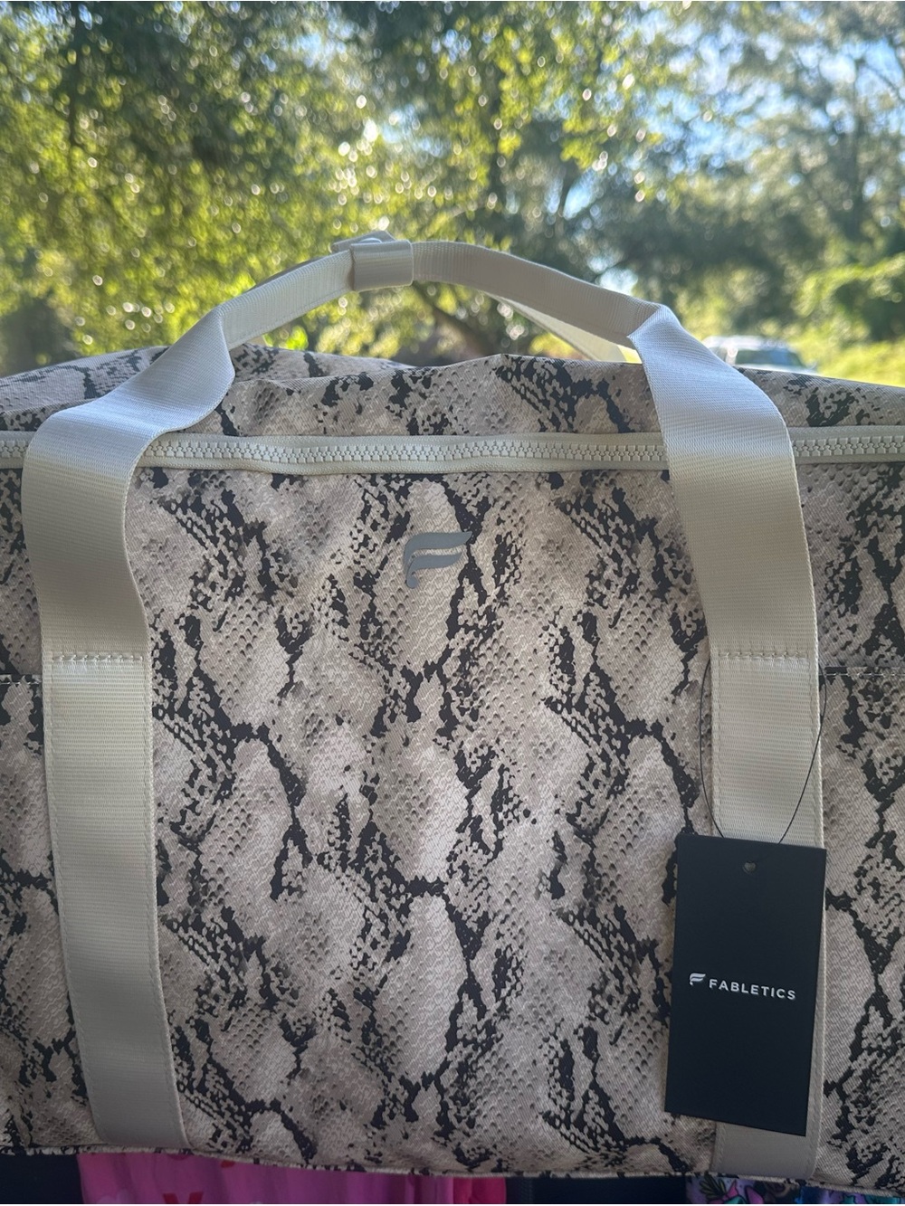 Fabletics Beige & Black Snake-Print Duffel Bag